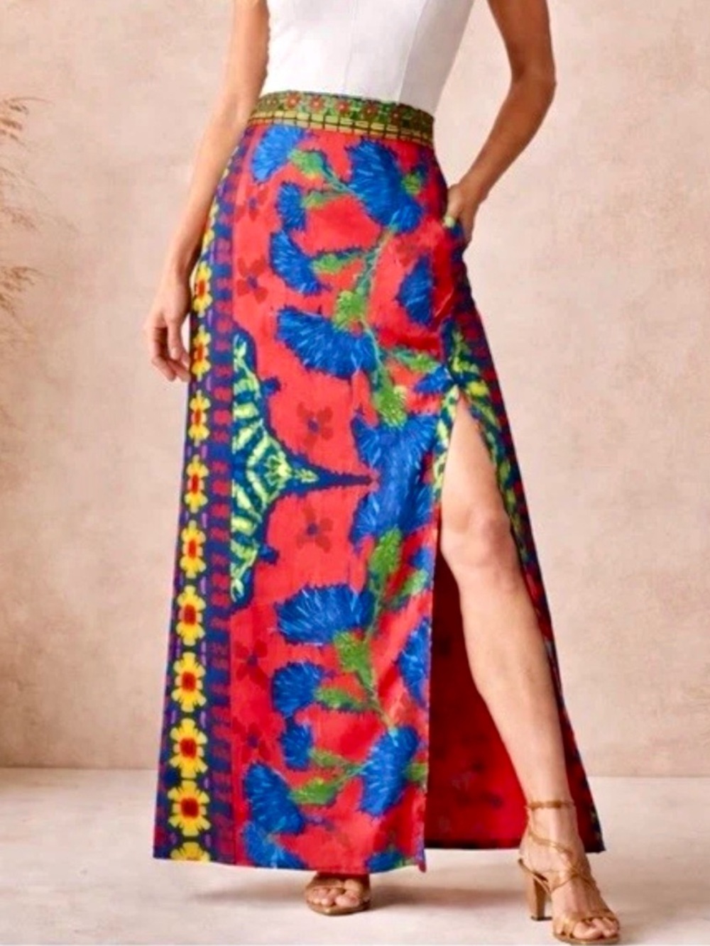 Chelsea & Violet Floral Maxi Skirt with Side Slit